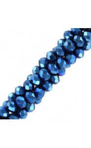 Faceted glass beads 3x2mm disc - Light interstellar blue-pearl shine coating